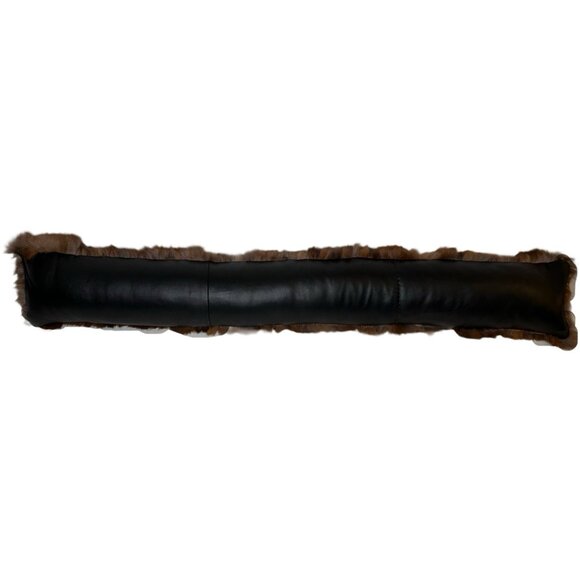 Genuine Rabbit Fur Lumbar Pillow leather Luxe Brown Real Fur Home Decor 42”x5” - Picture 3 of 9